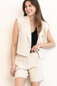Co'Couture |  Linen mix waistcoat Leena | beige | Picture 7