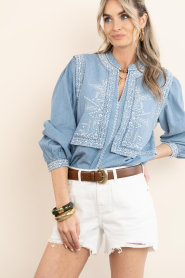 ba&sh |  Denim blouse with embroidery Laura | blue | Picture 4