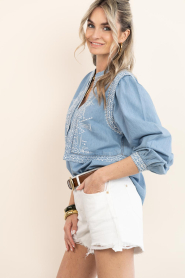 ba&sh |  Denim blouse with embroidery Laura | blue | Picture 5