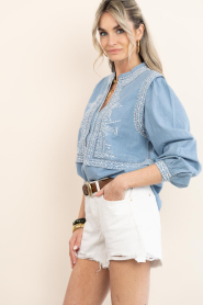 ba&sh |  Denim blouse with embroidery Laura | blue | Picture 7