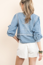 ba&sh |  Denim blouse with embroidery Laura | blue | Picture 8