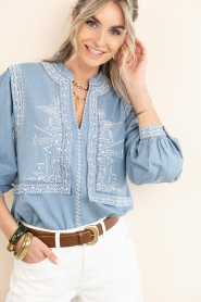 ba&sh |  Denim blouse with embroidery Laura | blue | Picture 9