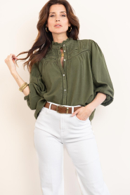 ba&sh :  Blouse with embroidery Gilda | dark green - img2