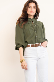 ba&sh :  Blouse with embroidery Gilda | dark green - img5