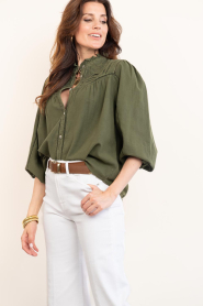ba&sh :  Blouse with embroidery Gilda | dark green - img6