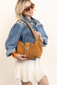 ba&sh :  Suede shoulder bag with buckle Youyou Hobo | camel - img3