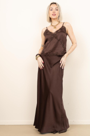 Dante6 |  Satin maxi skirt Ywa | brown | Picture 3