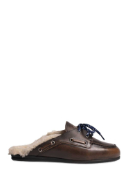 Posa |  Leather loafers with fur Mule | dark brown | Picture 1