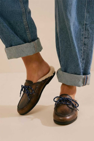 Posa |  Leather loafers with fur Mule | dark brown | Picture 2