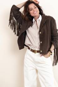 Alter Ego :  Suéde jacket with fringes Billie | dark brown - img4