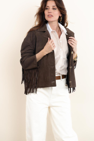 Alter Ego :  Suéde jacket with fringes Billie | dark brown - img6