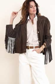 Alter Ego :  Suéde jacket with fringes Billie | dark brown - img7