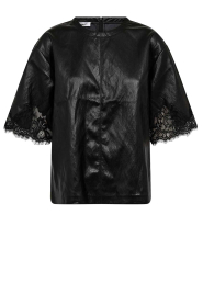 Co'Couture |  Faux leather top with lace Gitt | black | Picture 1