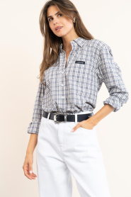 Haute L'Amitié |  Checkered blouse Button | beige | Picture 4