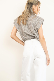 Haute L'Amitié |  Sleeveless blouse with tie Chess | taupe | Picture 9