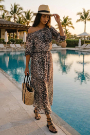 The Belle of the Beach :  Off shoulder maxi dress Alaya | animal print - img2