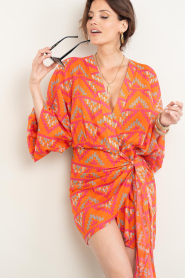 The Belle of the Beach :  Cotton mini dress with print Suzy | orange - img4