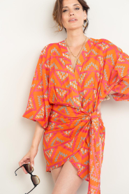 The Belle of the Beach :  Cotton mini dress with print Suzy | orange - img2
