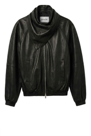 Herskind |  Leather bomber jacket with scarf Yvette | black | Picture 1