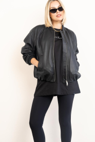 Herskind |  Leather bomber jacket with scarf Yvette | black | Picture 2