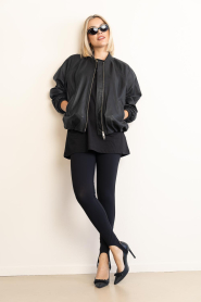 Herskind |  Leather bomber jacket with scarf Yvette | black | Picture 3