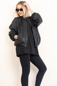 Herskind |  Leather bomber jacket with scarf Yvette | black | Picture 4