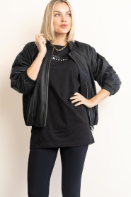 Herskind |  Leather bomber jacket with scarf Yvette | black | Picture 5