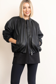 Herskind |  Leather bomber jacket with scarf Yvette | black | Picture 6