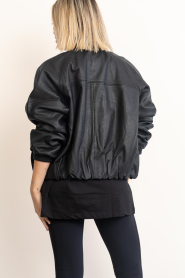 Herskind |  Leather bomber jacket with scarf Yvette | black | Picture 8