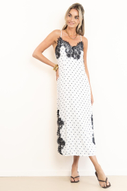 Co'Couture |  Satin dress with polkadots and lace Ameli | natural | Picture 4