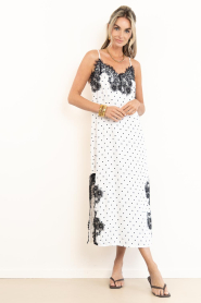 Co'Couture |  Satin dress with polkadots and lace Ameli | natural | Picture 5
