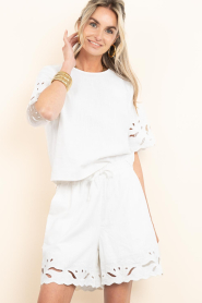 Co'Couture |  Linen mix top with embroidery Lita | natural | Picture 4