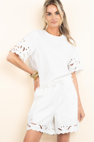 Co'Couture |  Linen mix top with embroidery Lita | natural | Picture 5