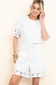 Co'Couture |  Linen mix short with embroidery Lita | natural | Picture 5