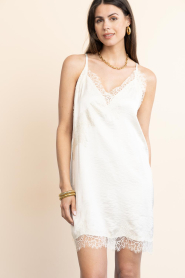 Co'Couture |  Satin mini dress with lace Idun | natural | Picture 4