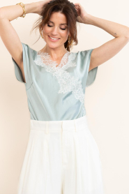 Co'Couture |  Satin top with lace Idun | green | Picture 6