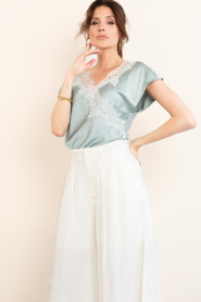 Co'Couture |  Satin top with lace Idun | green | Picture 7