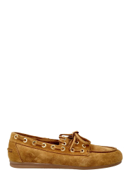 Posa |  Suede loafers with gold colored details Saddle | camel