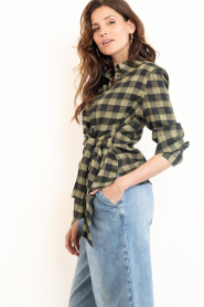 Dante6 |  Draped checked blouse Kenmare | green | Picture 8