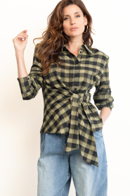 Dante6 |  Draped checked blouse Kenmare | green | Picture 6