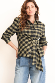 Dante6 |  Draped checked blouse Kenmare | green | Picture 5