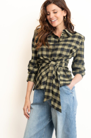 Dante6 |  Draped checked blouse Kenmare | green | Picture 2