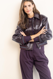 Dante6 |  Dalyn faux patent leather bomber jacket | burgundy | Picture 2