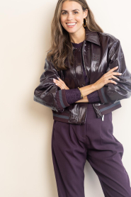 Dante6 |  Dalyn faux patent leather bomber jacket | burgundy | Picture 4