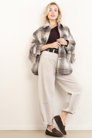 Dante6 |  Wool checked jacket with fringes Hivora  | brown | Picture 3