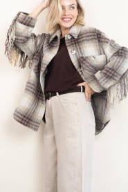 Dante6 |  Wool checked jacket with fringes Hivora  | brown | Picture 4
