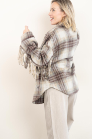 Dante6 |  Wool checked jacket with fringes Hivora  | brown | Picture 5