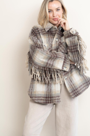 Dante6 |  Wool checked jacket with fringes Hivora  | brown | Picture 8