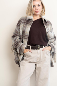 Dante6 |  Wool checked jacket with fringes Hivora  | brown | Picture 9