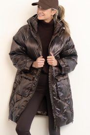 Aaiko |  Long shiny puffer jacket Jolie | dark brown | Picture 2